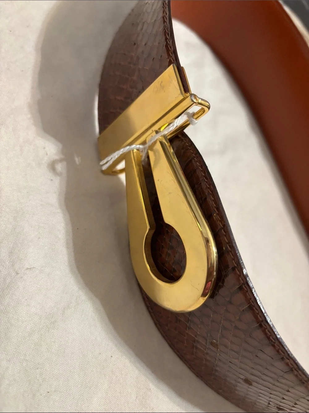 Women's Brown made in Italy Leather snakeskin Belt with Gold-Tone Loop Buckle